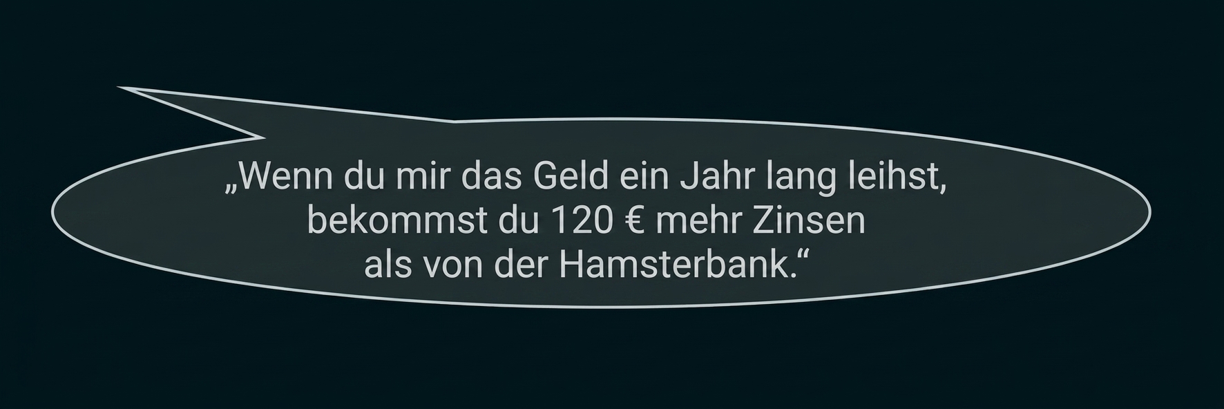 Sprechblase mit Text über höhere Zinsen bei einem Geldverleih über ein Jahr.